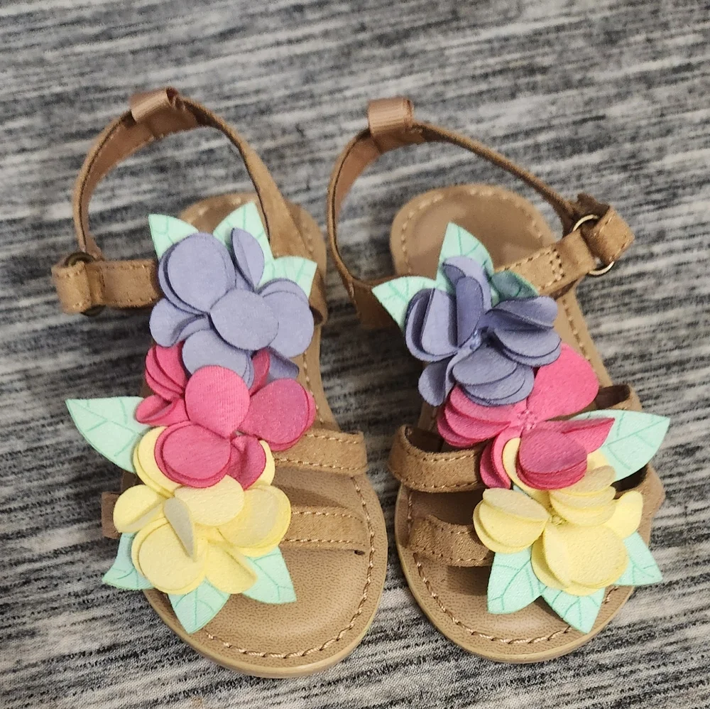 Old Navy Toddler Girl Pastel Floral Sandals with Ankle Straps